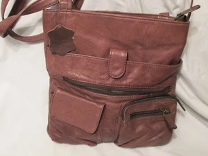 Damas Marrón Cartera Bolso Bandolera Bolsillos para el Hombro Cuero Genuino Med - Imagen 1 de 5