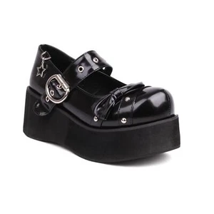 Women's Bowknot Lolita Creepers Round Toe High Wedge Heel Mary Jane Buckle Shoes - Picture 1 of 21
