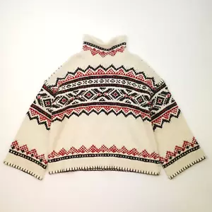 Polo Ralph Lauren Fair Isle Sweater Large Women Cable Knit Jumper Funnel Neck - Picture 1 of 18