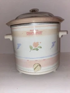 Vintage Rival Crock Pot 3150 Blush Pink Floral Slow Cooker Pastel Flower 5 Qt - Picture 1 of 8