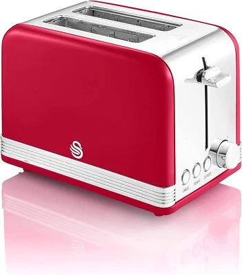Swan ST19010RN Retro 2 Slice Toaster, 7.1"x10.2"x6.3", Red - Image 1 of 4