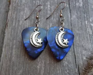 Half Moon with a Star Charm Guitar Pick Earrings - Pick Your Color - Picture 1 of 4
