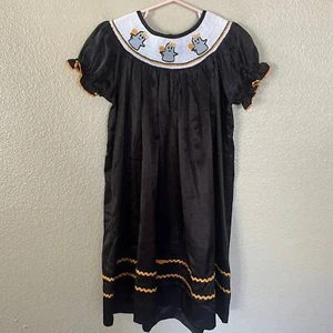 Lil Cactus Girls Black Long Satin Smocked Halloween Ghost Dress Size 5Y - Picture 1 of 9