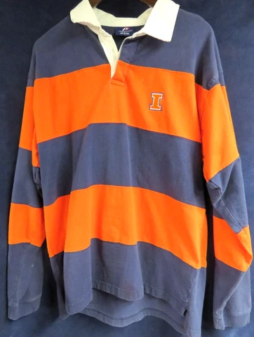 Illinois Fighting Illini Striped Long Sleeve Rugby Polo Shirt L - Pro Players Cover