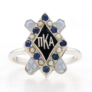 White Gold & Sterling Pi Kappa Alpha Sweetheart Ring 14k 925 Sapphire Fraternity - Picture 1 of 8