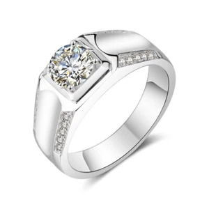 7*7mm AAA Cz Band 925 Silver, Gold Plating Men Band Wedding Party Ring Size 7-12 - Picture 1 of 8