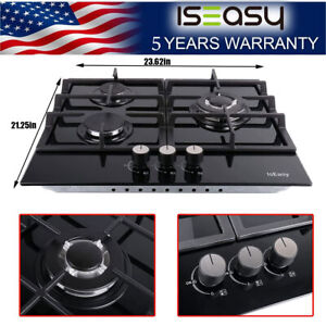 24" Gas Cooktop Cooker Stove Top  3 Burners Tempered Glass LPG/NG Gas Cooktop US