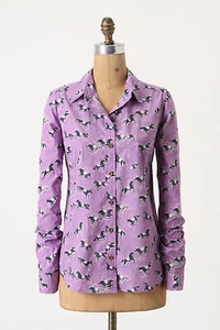 New Anthropologie Purple Horses "Tarpan Buttondown" Blouse  Size 2 - Picture 1 of 4