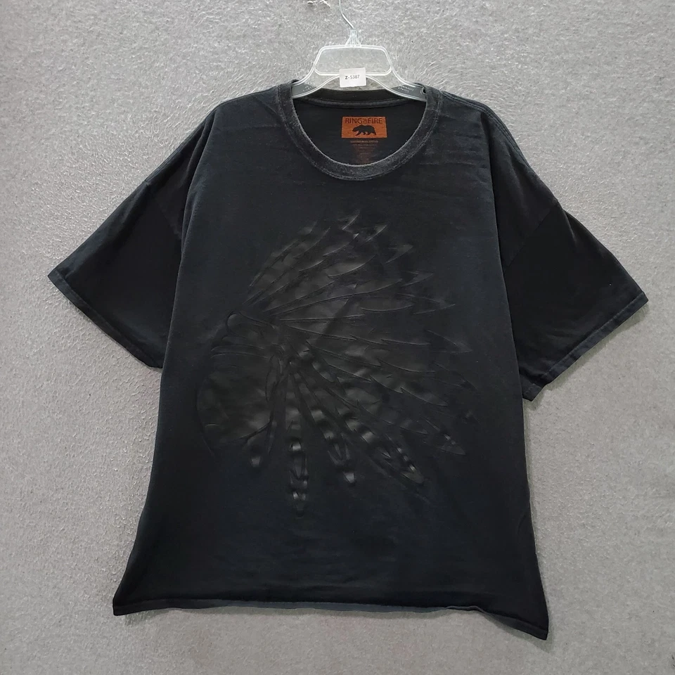 Camiseta Ring Of Fire Hombre 3XL Negra Azteca Navajo Tribal Jefe Manga Corta LEER Foto 1 de 4