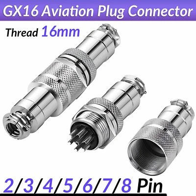 GX16 Aviation Cable Connector Plug 2 3 4 5 6 8 Pin Metal Male Female Panel 16mm - Image 1 of 4