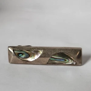 Vintage 925 Mexico Sterling Silver Abalone Tie Bar - Picture 1 of 7