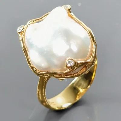 Винтажное кольцо с натуральным барочным жемчугом кольцо из стерлингового серебра 925 пробы размер 8/R422102 - Изображение 1 из 4