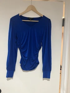 Karen Kane Top Bluse gerafft V-Ausschnitt Langarm royalblau Made in USA Damen XS - Bild 1 von 3