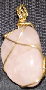 Rose Quartz 14K Gold Filled Wire Wrap Pendant | 1  7/8" Long - Picture 1 of 8