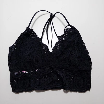 PINK Victoria's Secret Lace Bralette Small Black Pullover Strappy Removable Pads - Image 1 of 4