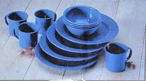 Coleman 12-Piece Camping Dinnerware Set Enamelware Backyard Barbeque - Blue, New - Picture 1 of 6