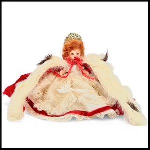 Vintage 40s Sleep Eye Doll Toy Red Fur Trim Cape Crown Victorian Christmas Decor - Picture 1 of 9