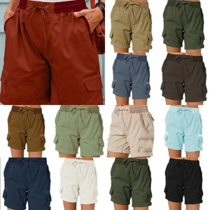 Pantalones Cortos Carga Cintura Alta Damas Informales Sueltos Algodón Lino Reino Unido Pantalones Calientes - Imagen 1 de 26