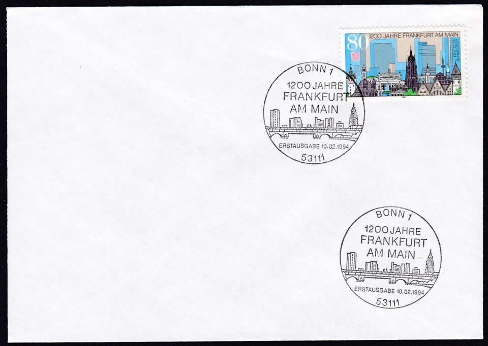 Germany 1994 FDC Mi 1721 Sn 1823 - 1200th Anniversary of Frankfurt-am-Main - Image 1 of 1