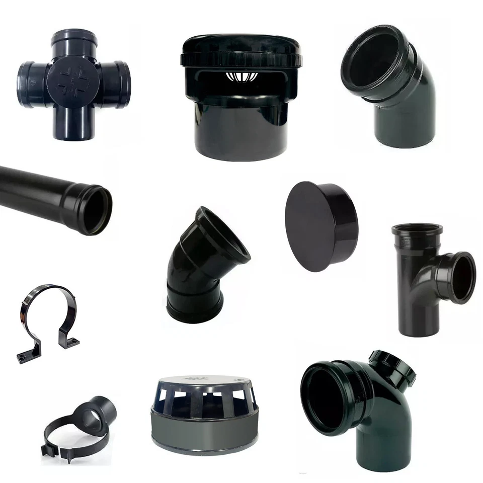 110mm BLACK SOIL PIPE FITTINGS  PUSHFIT  Bend  Access Boss Reducer  Vent - Image 1 of 1