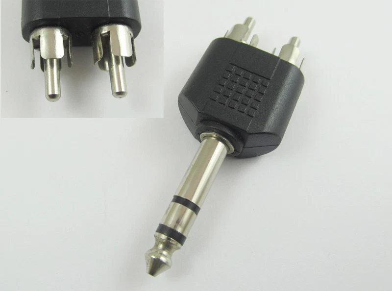 1x 6.35mm 1/4" Male Stereo To 2 Dual RCA Male Y Splitter Audio Adapter Connector - Image 1 of 1