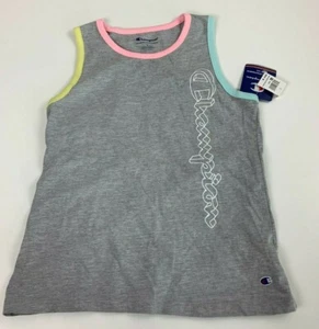 Champion Girls Large Youth YL Tank Top Gray Rainbow Trim Logo Shirt 3D Champ NWT - Picture 1 of 3