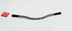 BROWBAND BLING DIAMANTE SPARKLY 3 ROW BLACK/WHITE CRYSTAL WITH BLACK LEATHER - Picture 1 of 3