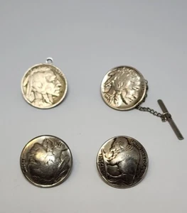 Vintage Buffalo Indian head Nickel Stud Earrings Tie Tack And Misc Coin Lot - Picture 1 of 2