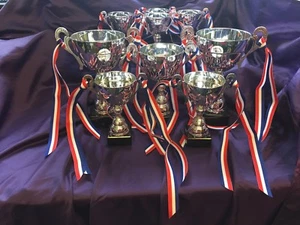 GROSSER UNIVERSAL SILBER/METALL TROPHÄE MIT BÄNDERN UND MARMORSOCKEL Auszeichnung XXXLarge - Bild 1 von 3