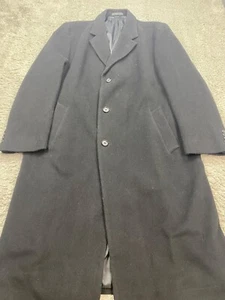 London Fog Overcoat Men 44L Charcoal Gray Wool Tweed Trench Jacket Old Money Vtg - Picture 1 of 10