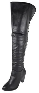 Forever High Heel Over the knee Thigh Boots Zipper Back Lace CAMILA-58 Black PU - Picture 1 of 4