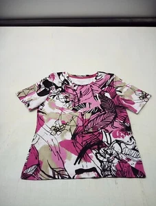 Allison Daley Top, Pink, Black and White Floral Print Short Sleeve PS Embellishe - Picture 1 of 5
