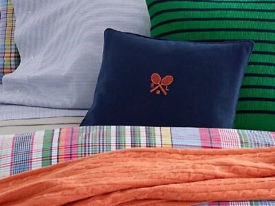 Raqueta de tenis Ralph Lauren Ashby almohada azul marino 100 % lino naranja nueva con etiqueta Foto 1 de 4