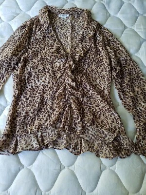 Blusa HAROLDS Seda Estampado Animal Volantes Gasa Transparente Manga Larga Y2K Talla 8 Foto 1 de 4