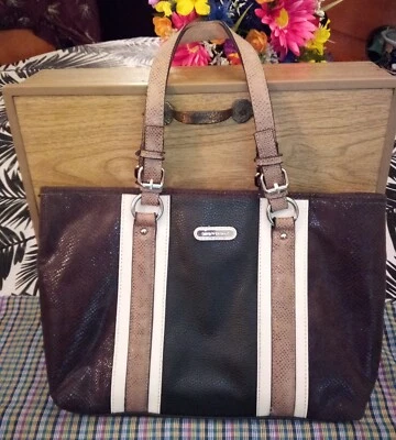 Dana Buchman Bella Tote Shoulder Handbag Brown Faux Reptile & Leather Bag - Image 1 of 4