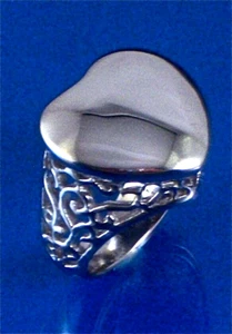 EDELSTAHL GROSSER HOCHGLANZPOLIERTER HERZ FILAGRAN RING, GR-7 - Bild 1 von 5