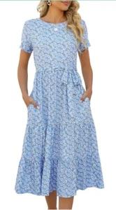 Lyrur Summer Dress Light Blue & White Floral Tiered Flowing Maxi - Bild 1 von 2