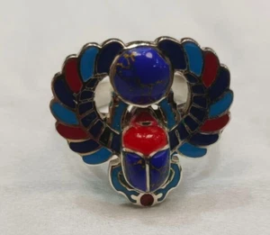 925 Caliber Pharaonic Silver Ring With Antique Egyptian Scara . - Picture 1 of 5
