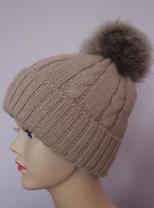 Gorro de pompón 100 % alpaca, gorro de invierno, gorro con pompón de piel auténtica talla 56-61 NUEVO - Imagen 1 de 8