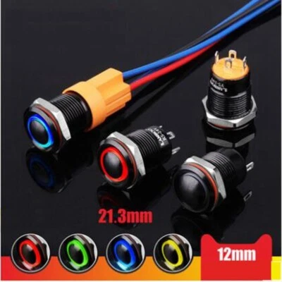 Black Shell Color Head 12mm Waterproof Mini Button Switch With Lamp 12V 24V 220V - Image 1 of 4