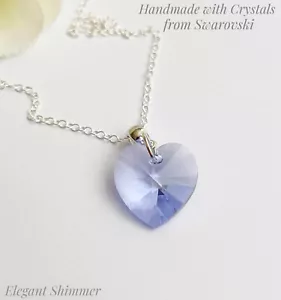 Sterling Silver Necklace With Swarovski®️ 18mm Provence  Lavender Heart Crystal. - Picture 1 of 4