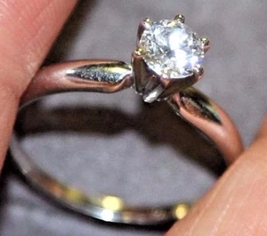 AA7 14K Oro Blanco ANILLO DE COMPROMISO 1 DIAMANTE Talla 6.5 0.55 quilates CLÁSICO  - Imagen 1 de 12