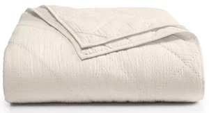 Hotel Collection Linen Blend Diamond Dobby Full / Queen Quilted Coverlet Natural - Picture 1 of 5