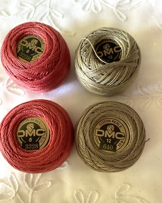 DMC Cotton Perle Thread Lot of 4 Size 8 & 12 Made in France Assorted Colors New - Image 1 of 3