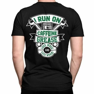 I RUN ON CAFFEINE GREASE LOUD MUSIC T-Shirt Black S-3XL JDM Boost Mechanic Turbo - Picture 1 of 5