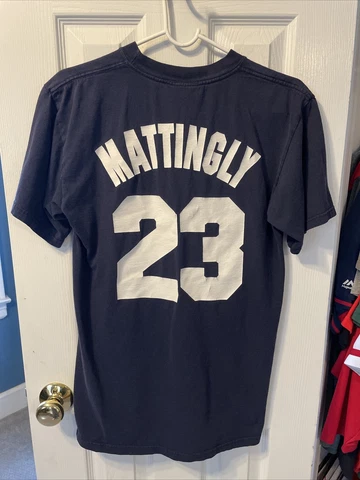 Don Mattingly New York Yankees baseball Majestic Cooperstown men’s blue shirt M Cover