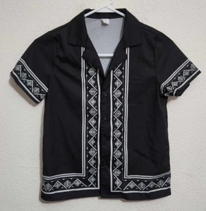 Shein Boys Size 8 Short-Sleeve Button-Up Black & White Shirt - Picture 1 of 3