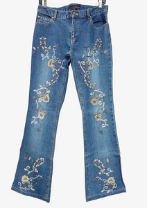 Jeans Willi Smith svasati paillettes perline vita media ricamato floreale denim elasticizzato 8 - Foto 1 di 19