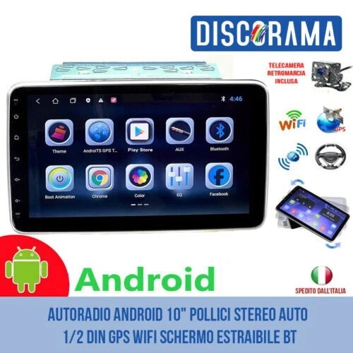 AUTORADIO ANDROID 10" POLLICI STEREO AUTO 1/2 DIN GPS WIFI SCHERMO ESTRAIBILE BT - Immagine 1 di 4