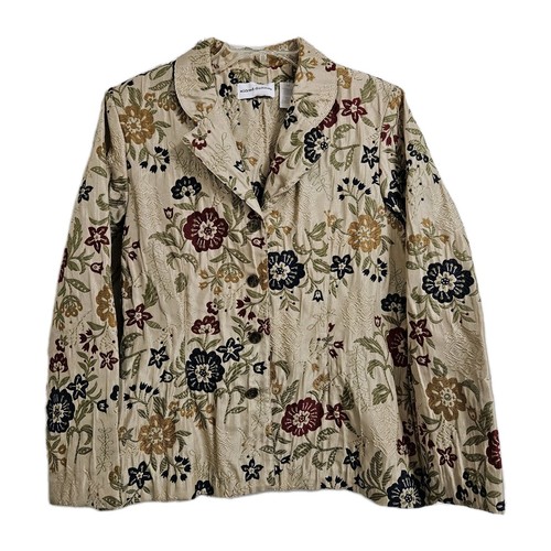 VETEMENTS Giacca blazer donna Alfred Dunner 10 marrone multicolore ricamato floreale usata in ottime condizioni